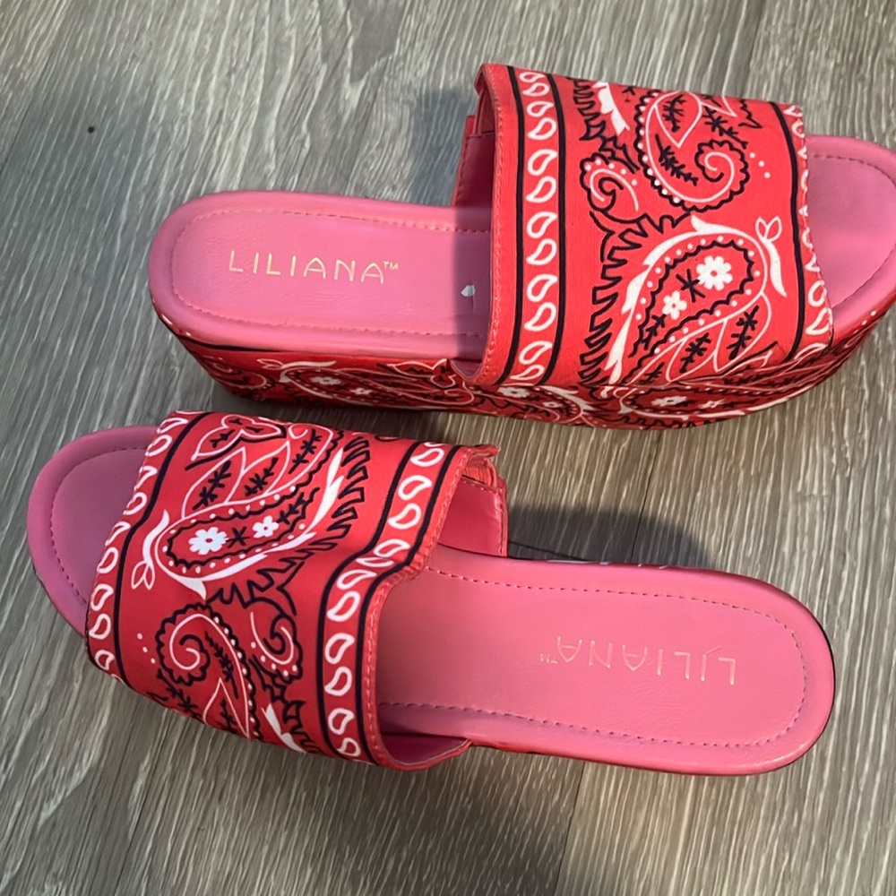 Pink Bandana Platform Mules